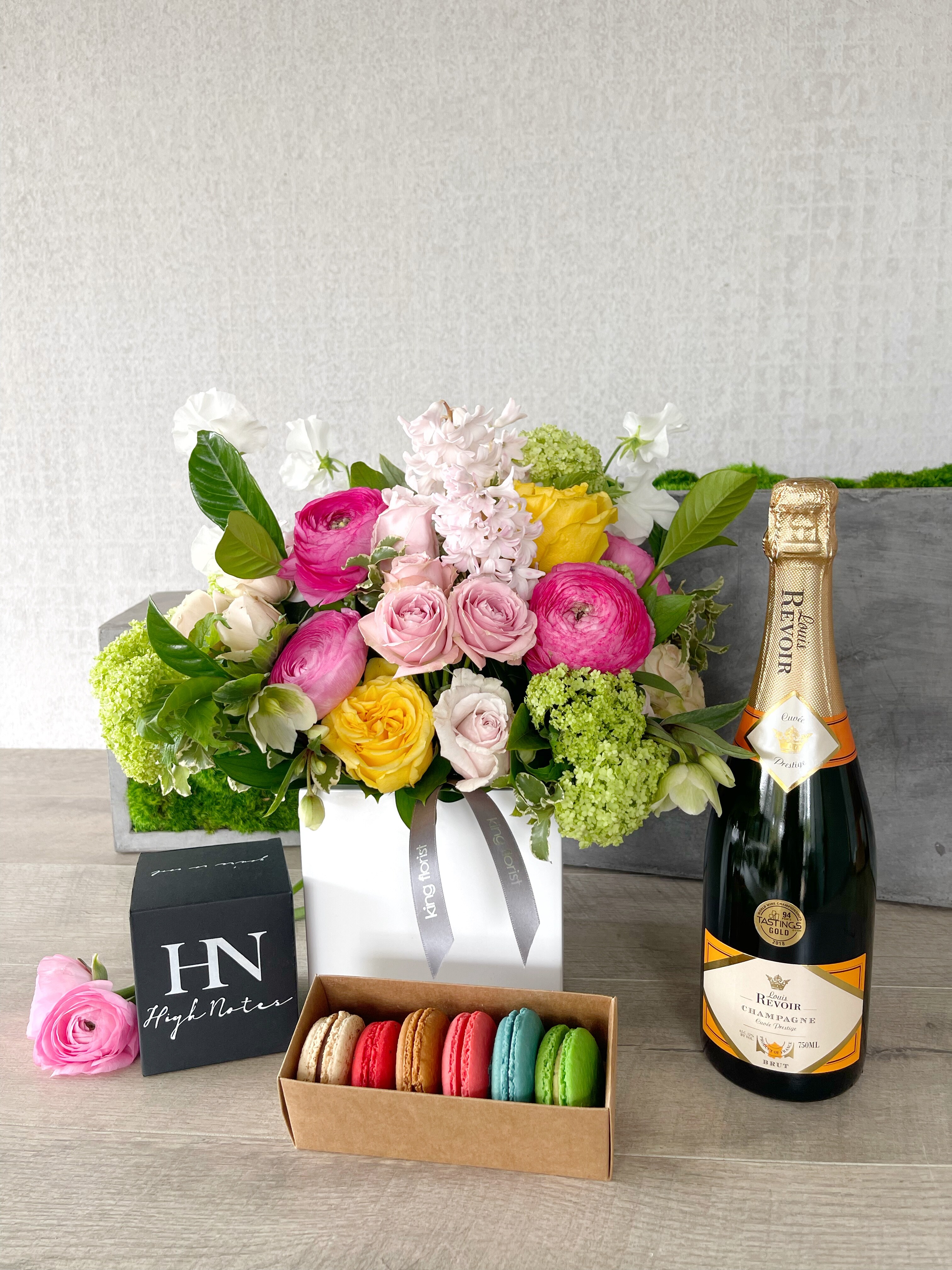 Floral Arrangement and All Add-ons size, inches height and inches wide.