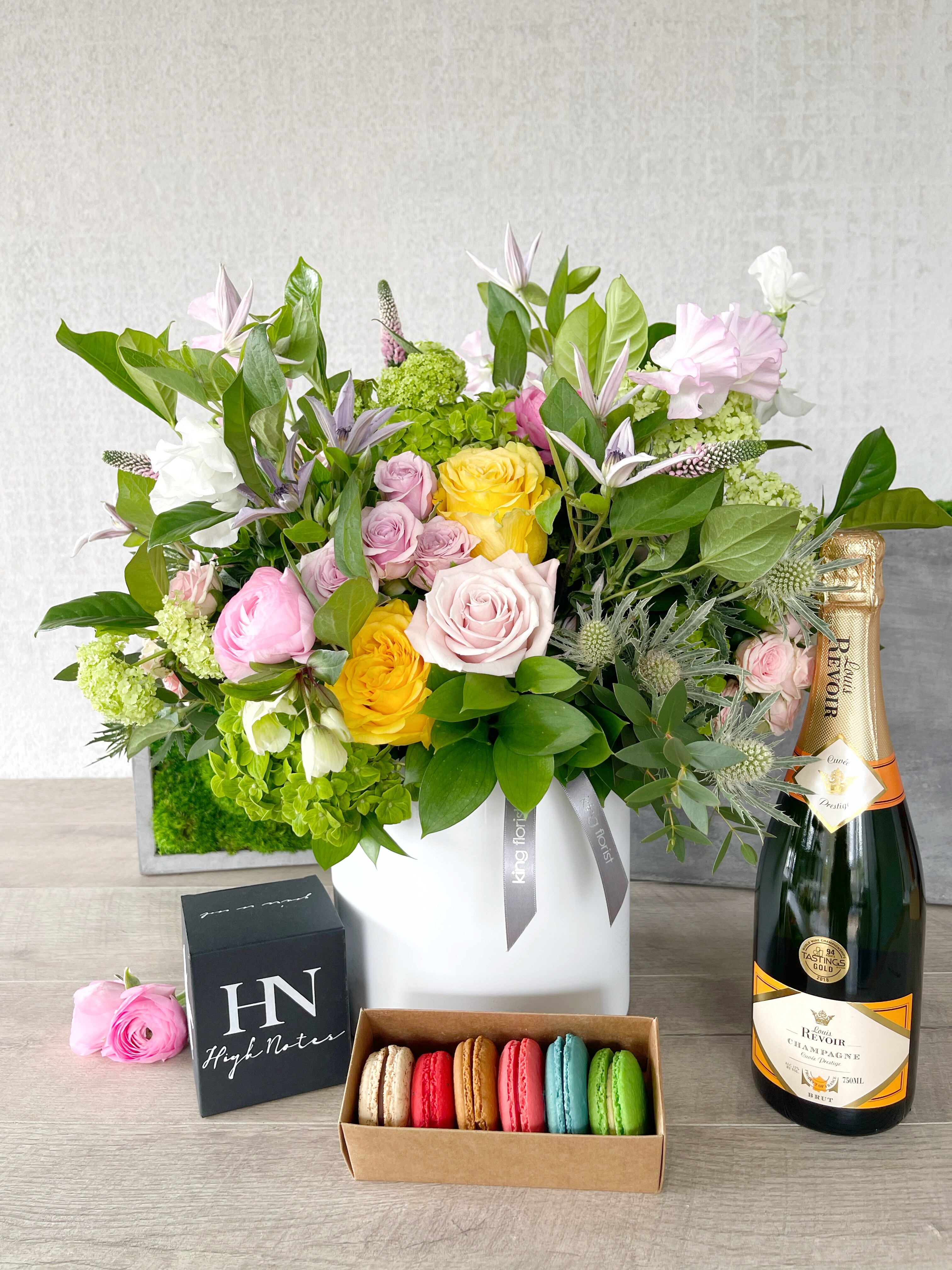 Floral Arrangement and All Add-ons size, inches height and inches wide.
