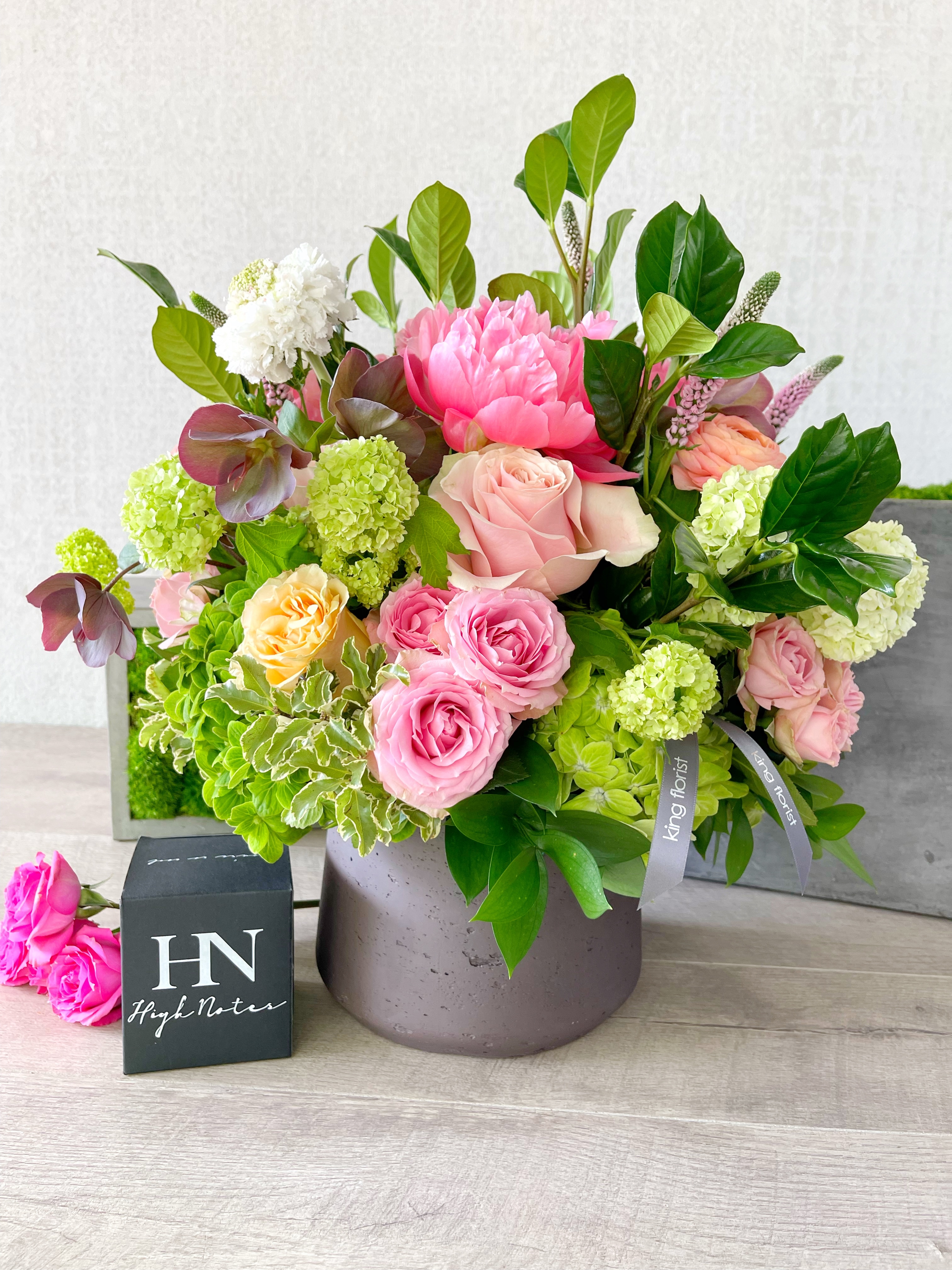 Floral Arrangement and Candle size, inches height and inches wide.