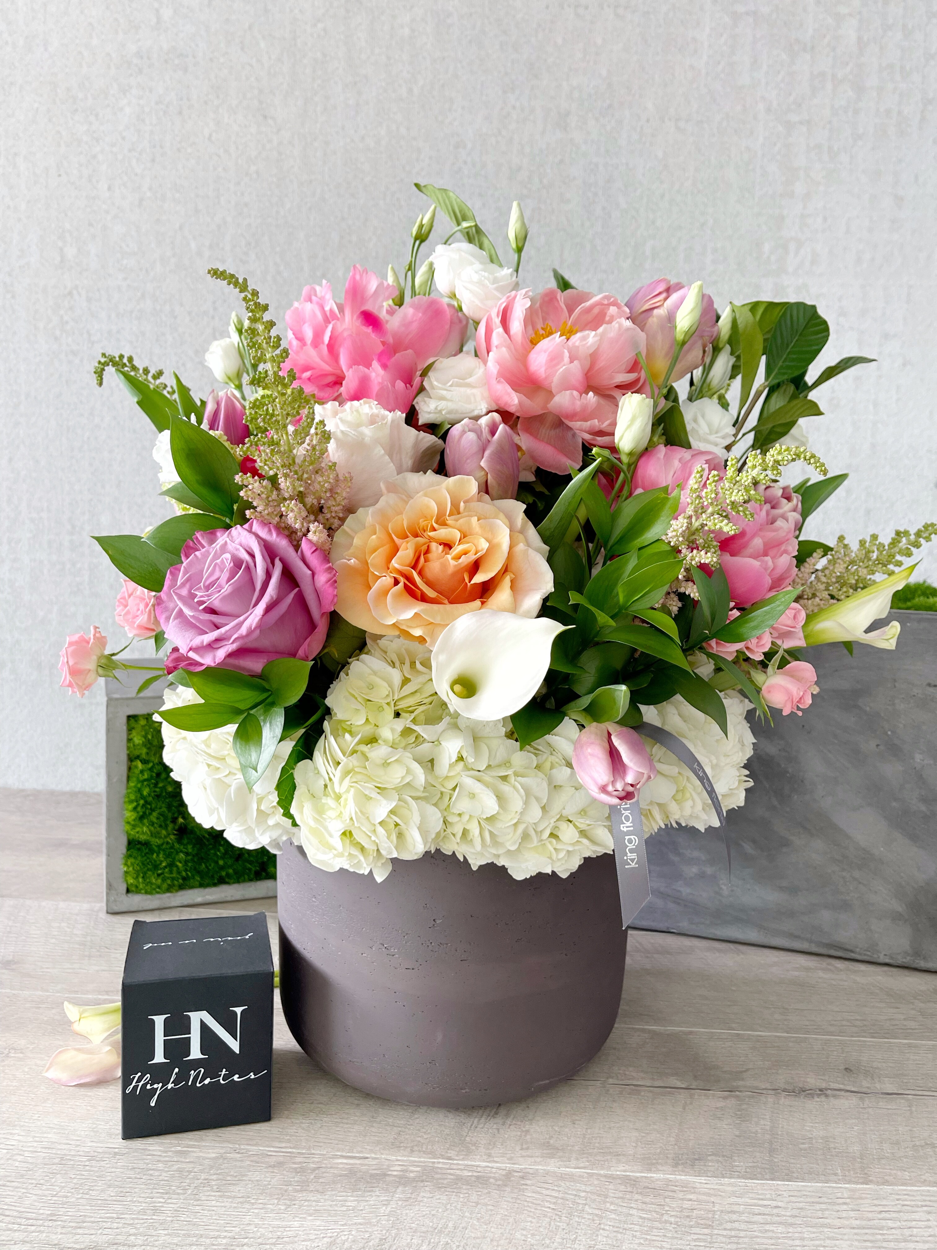 Floral Arrangement and Candle size, inches height and inches wide.