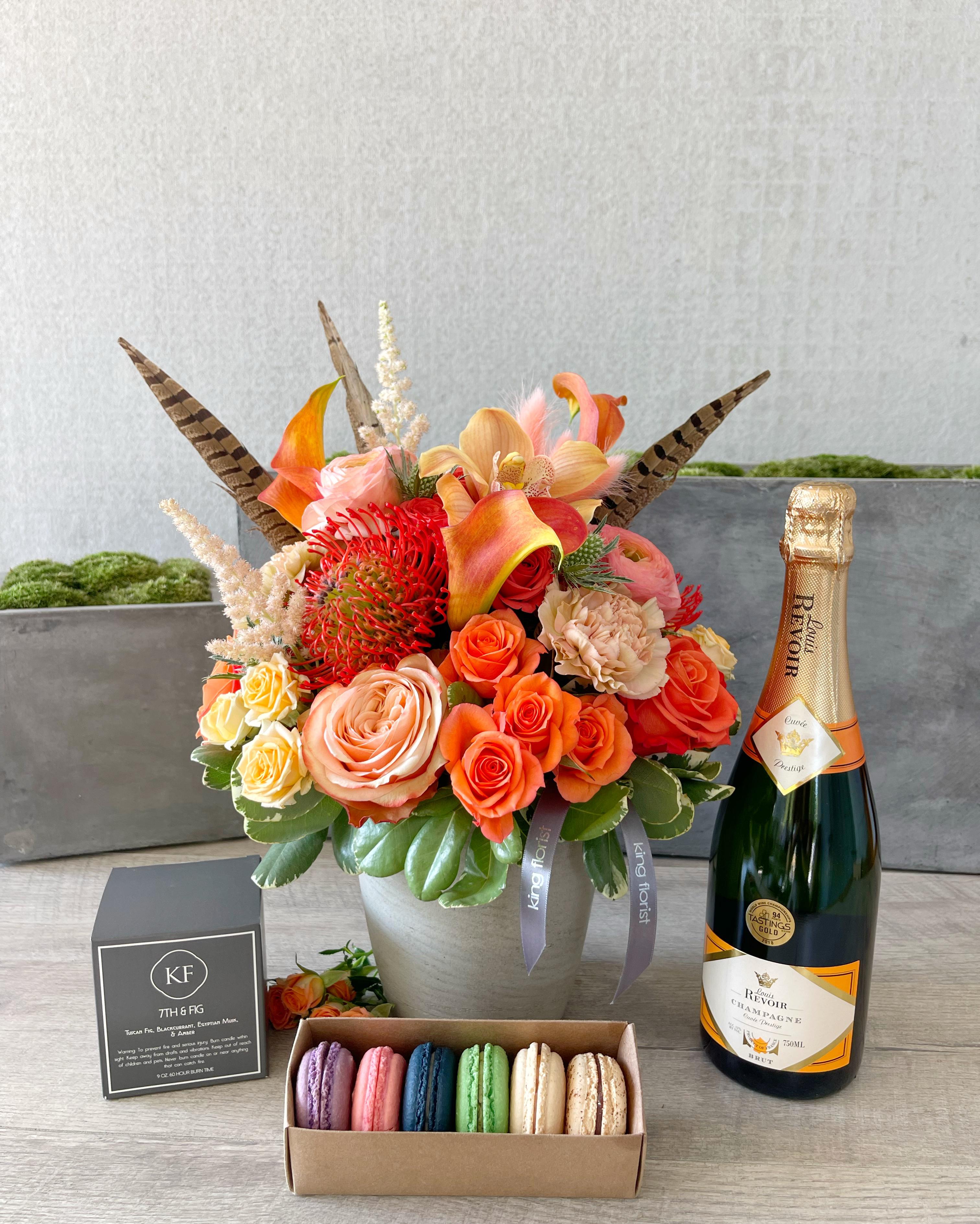 Floral Arrangement and All Add-Ons size, inches height and inches wide.