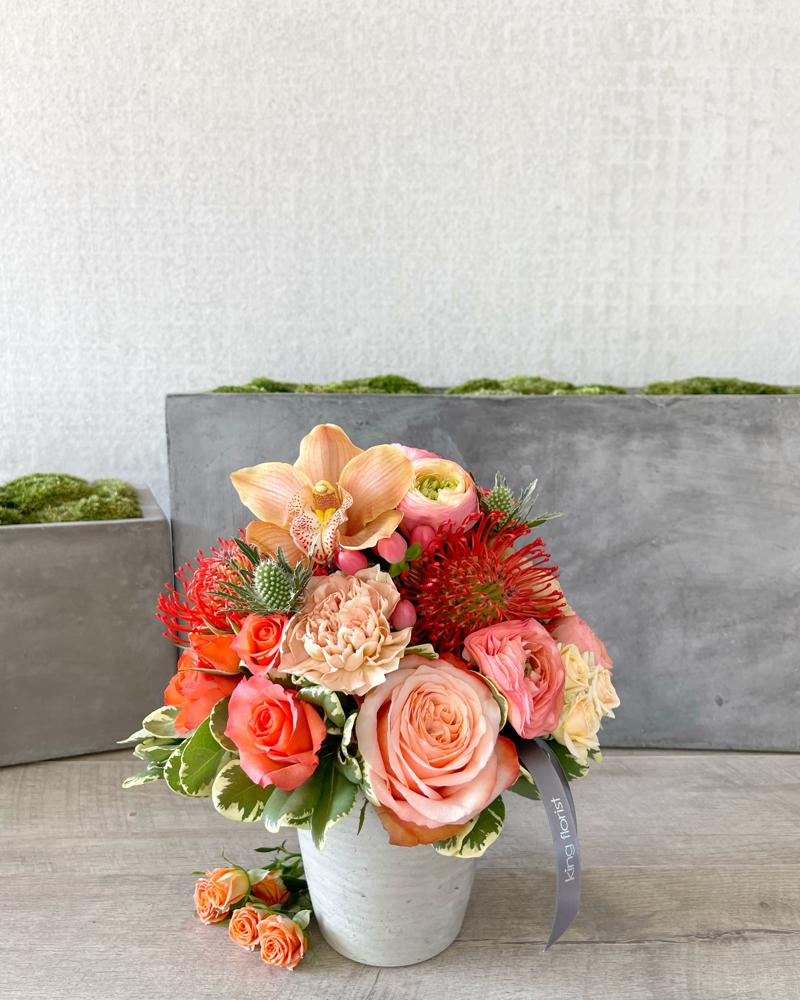 Floral Arrangement Only size, 8 inches height and 8 inches wide.