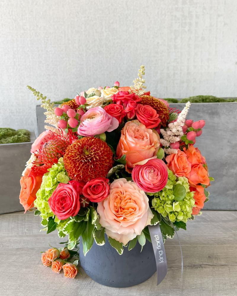 Floral Arrangement Only size, 14 inches height and 14 inches wide.