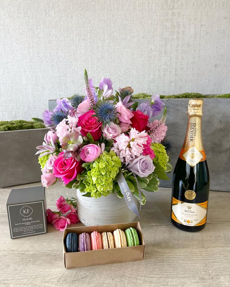 Floral Arrangement and All Add-Ons size, inches height and inches wide.