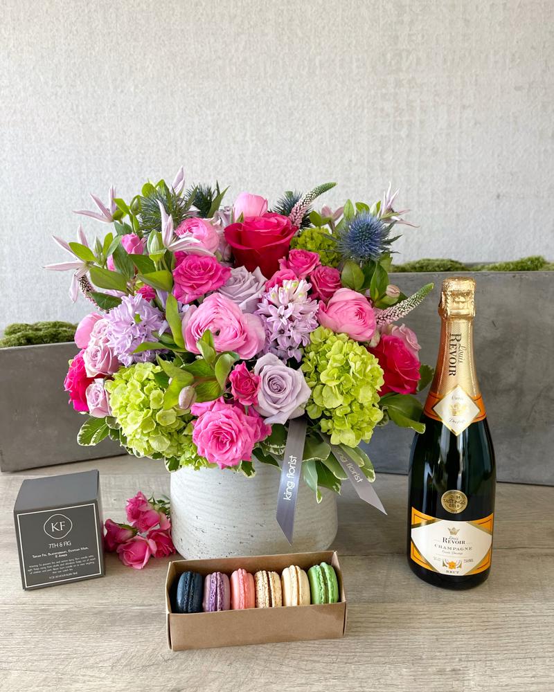 Floral Arrangement and All Add-Ons size, inches height and inches wide.