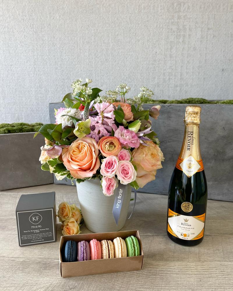 Floral Arrangement and All Add-ons size, inches height and inches wide.