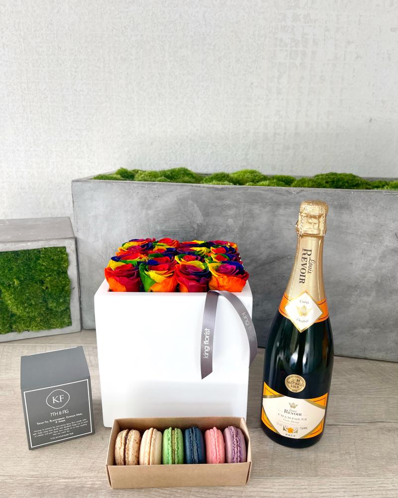 Floral Arrangement and All Add-ons size, inches height and inches wide.