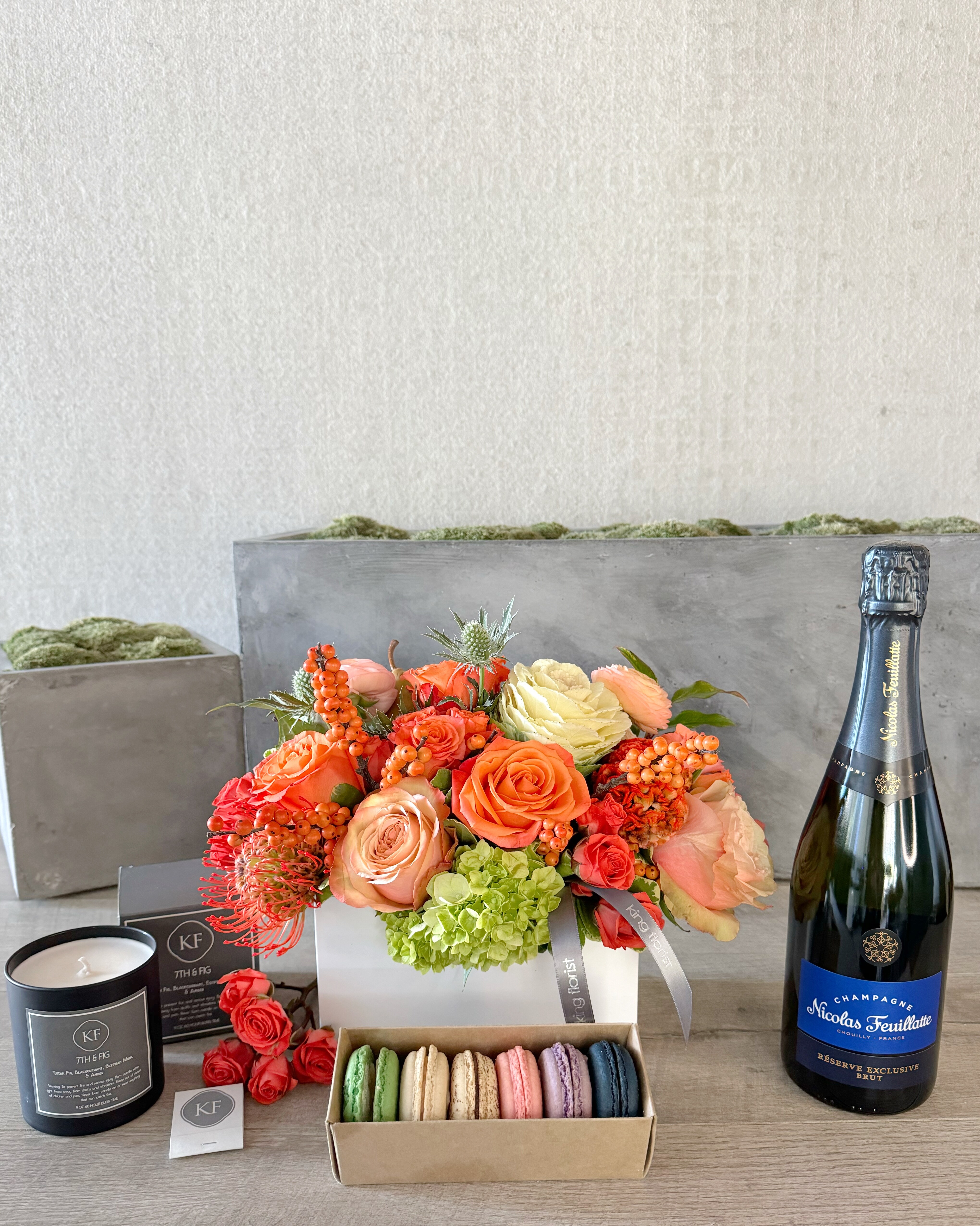 Floral Arrangement and All Add-ons size, inches height and inches wide.