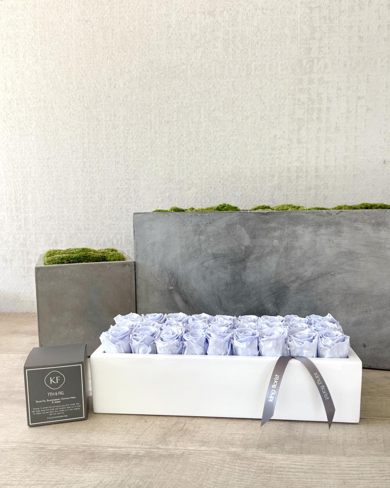 Floral Arrangement and Candle size, inches height and inches wide.