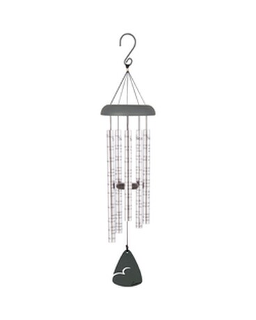 Windchime boxed with a bow size, inches height and inches wide.