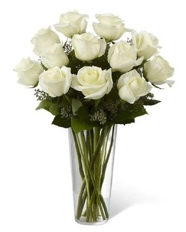 12 White Roses size, inches height and inches wide.