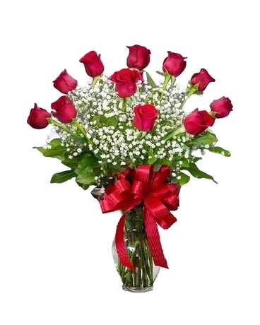 12 Red with filler Flowers size, inches height and inches wide.
