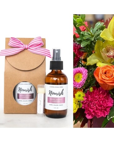 Gift Set with Orchid plant size, inches height and inches wide.