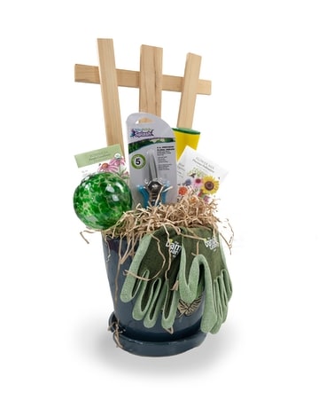 Ceramic Pot With Gardening Gift Items size, inches height and inches wide.