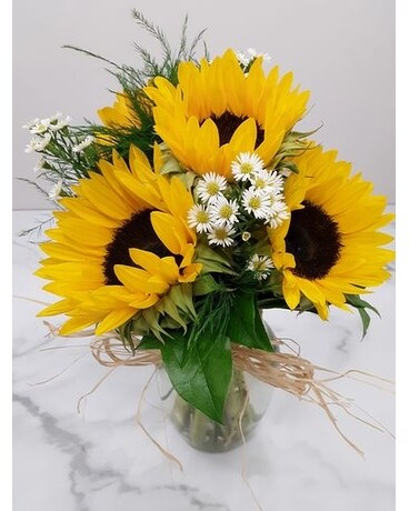 Deluxe - 5 Sunflowers size, inches height and inches wide.