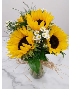Deluxe - 5 Sunflowers size, inches height and inches wide.