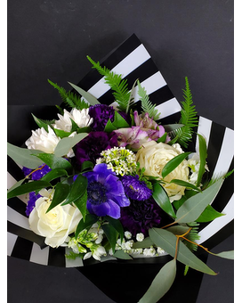Purple/White size, inches height and inches wide.
