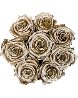 8 Gold Roses size, inches height and inches wide.