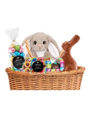 Bunny Basket with Chocolates size, inches height and inches wide.