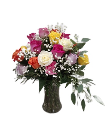 Rainbow Roses Flower Arrangement