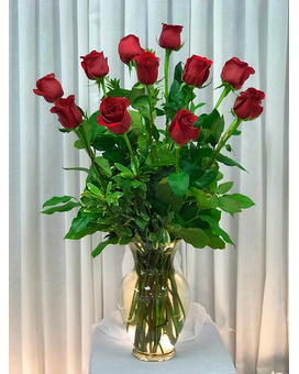 Dozen Roses Without Babies Breath size, inches height and inches wide.