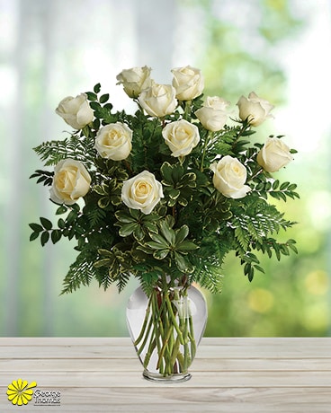 12 White Roses size, inches height and inches wide.