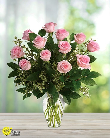 12 Pink Roses size, inches height and inches wide.