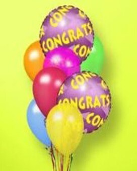 9 Balloons (5 Mylars/4 Latex) size, inches height and inches wide.