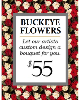 Custom Design Buckeye Bouquet size, inches height and inches wide.