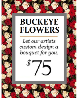 Custom Design Buckeye Bouquet size, inches height and inches wide.