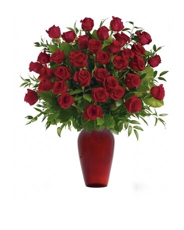 3 Dozen Red Roses Works size, inches height and inches wide.