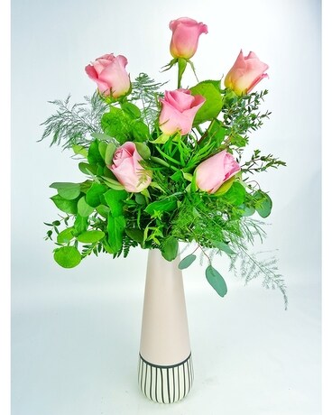 6 Pink Roses Tall Pixie size, inches height and inches wide.