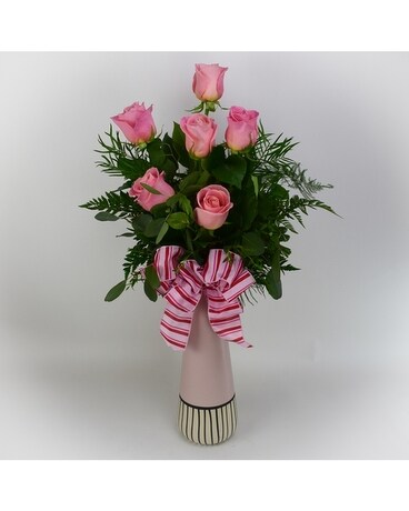 6 Pink Rose Vase size, inches height and inches wide.