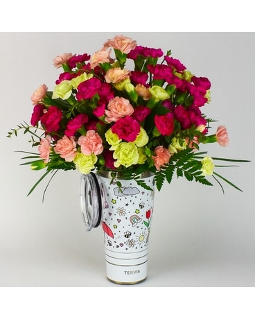 Summer Showers Tervis + Flowers size, inches height and inches wide.