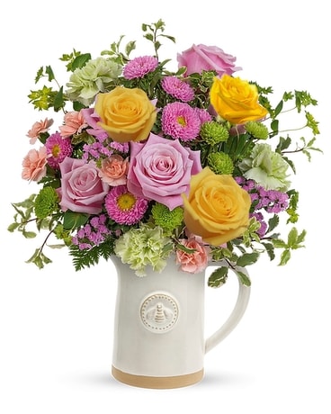 Queen Bee Pitcher deluxe size, inches height and inches wide.
