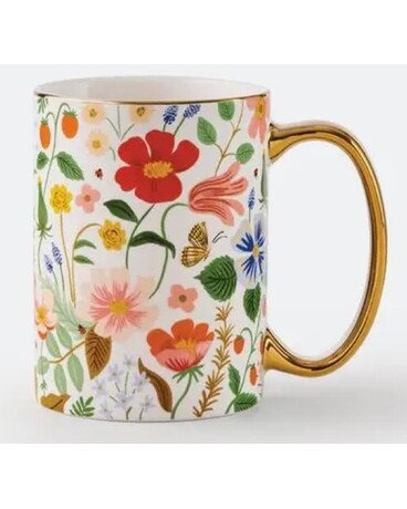 Mug + Flowers size, inches height and inches wide.