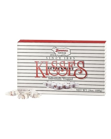 Lammes Peppermint Kisses Taffy size, inches height and inches wide.