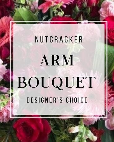Medium Peppermints Arm Bouquet size, inches height and inches wide.
