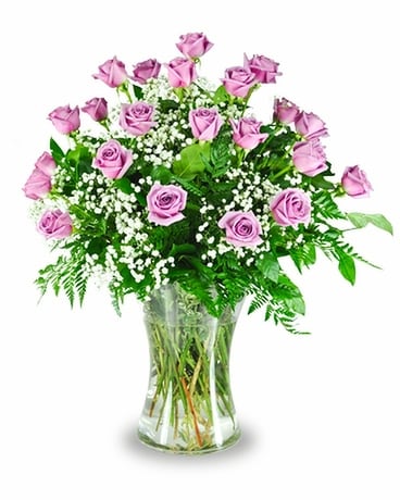3 Dozen Lavender Roses size, inches height and inches wide.