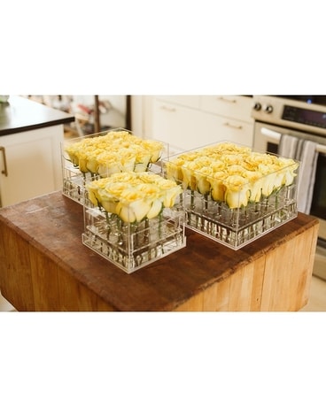 Yellow full set rose boxes size, inches height and inches wide.