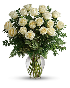 18 Roses - White size, inches height and inches wide.