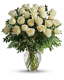 24 Roses - White size, inches height and inches wide.