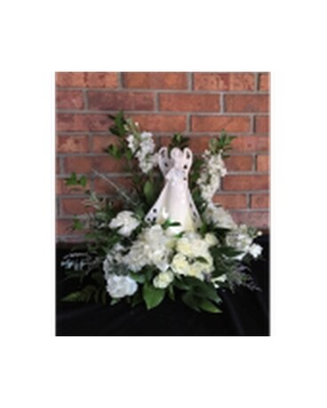 As Shown with Flowers size, inches height and inches wide.