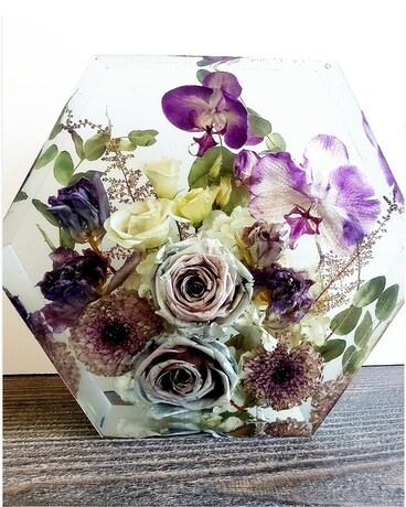 9 inch hexagon size, inches height and inches wide.