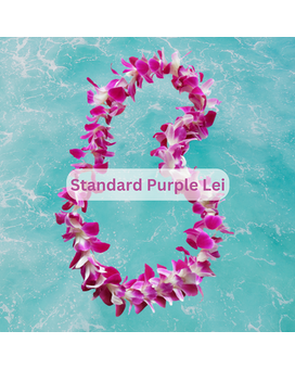 Purple Standard Lei size, inches height and inches wide.
