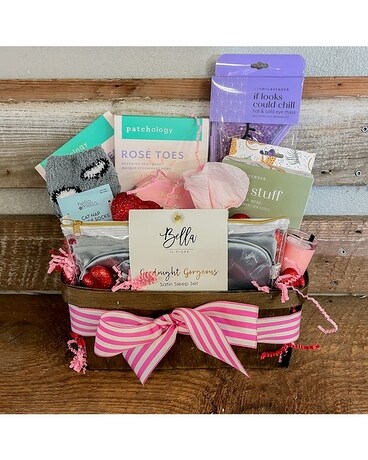 Luxurious pampering basket size, inches height and inches wide.