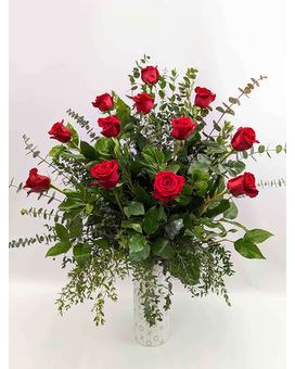 Red Roses - Luxury Vase size, 37 inches height and 31 inches wide.
