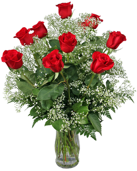 Dozen Roses in a Variety Colors With Babies Breath size, inches height and inches wide.