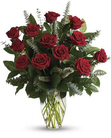 12 Roses with babies' breath size, inches height and inches wide.