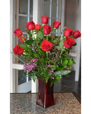 One Dozen Red Roses Flower Arrangement